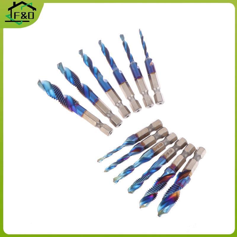 F&O M3 M4 M5 M6 M8 M10 เครื่องมือช่าง Hex Shank ไทเทเนียมชุบ HSS สกรูเกลียวเมตริกแตะเจาะ Bits สกรู M