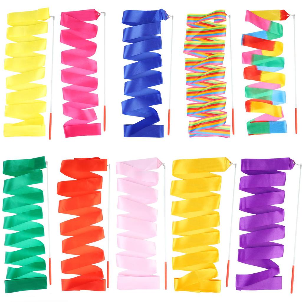 DRH BANBAN 10 ชิ้นริบบิ้นเต้นรํา, 70.7 นิ้วหลากสี Dance Streamers Rhythmic Gymnastic ริบบิ้นพร้อมก้า
