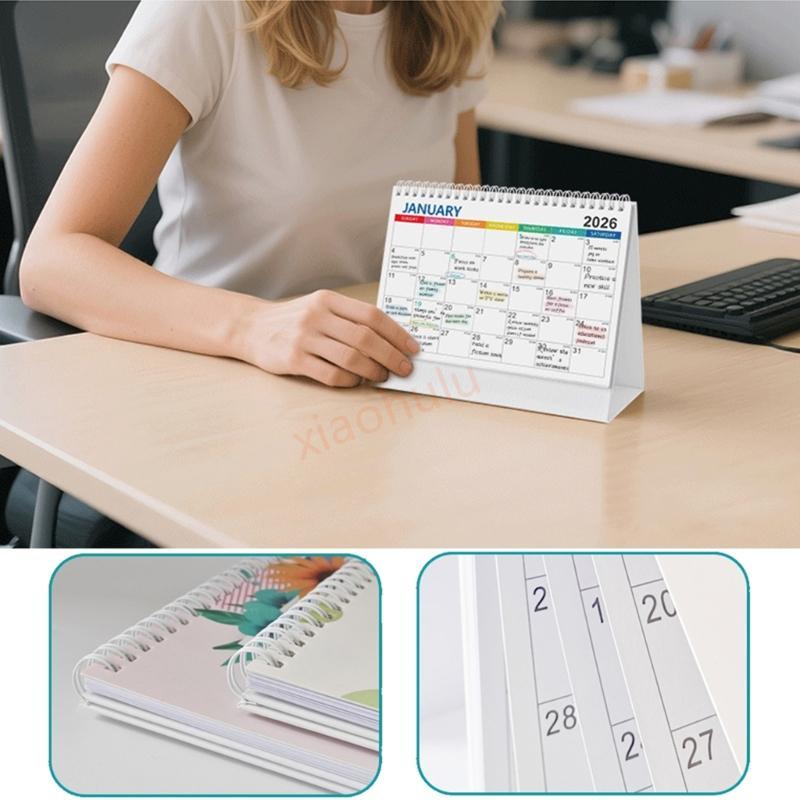 XHL 2026 ปฏิทินตั้งโต๊ะรายเดือน 12 เดือนจาก Jan to Dec Twin-Coil Binding ปฏิทินวิชาการสําหรับการวางแ