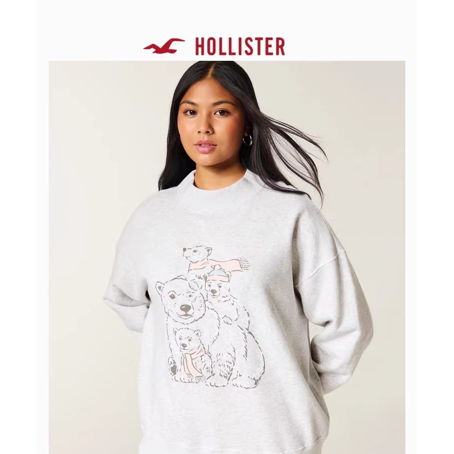 HOLLISTER ฮอลลิสเตอร์ อเมริกันหวานพิมพ์เสื้อกันหนาวเสื้อสวมหัวผู้หญิง 25 ฤดูใบไม้ร่วงและฤดูหนาวใหม่ด