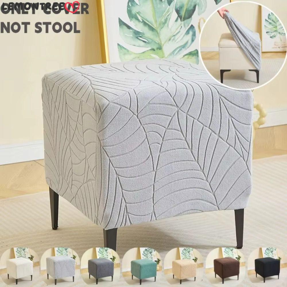 LEMONTREE Ottoman Cover, Stretch Jacquard Footrest Cover, Anti-slip Square Dust Chair Cover for Bedr