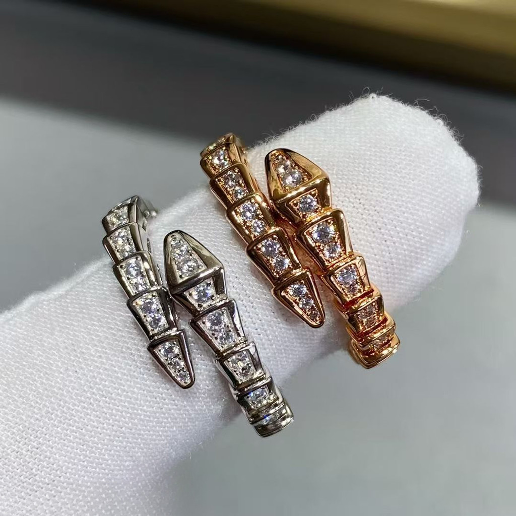 แหวนเพชรเต็มองูชุบเงิน 18K Rose Gold พร้อมแพคเกจพรีเมียม สําหรับเป็นของขวัญวันเกิดแฟน