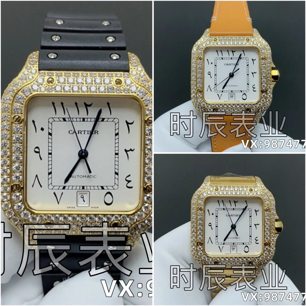 THB/AF Santos ตะวันออกกลางนาฬิกาเพชรเต็มอบเข็มสีฟ้าผู้ชาย 39.8mmx47.5 มม.ความหนา: 9.08 มม.ผู้ชาย/ผู้