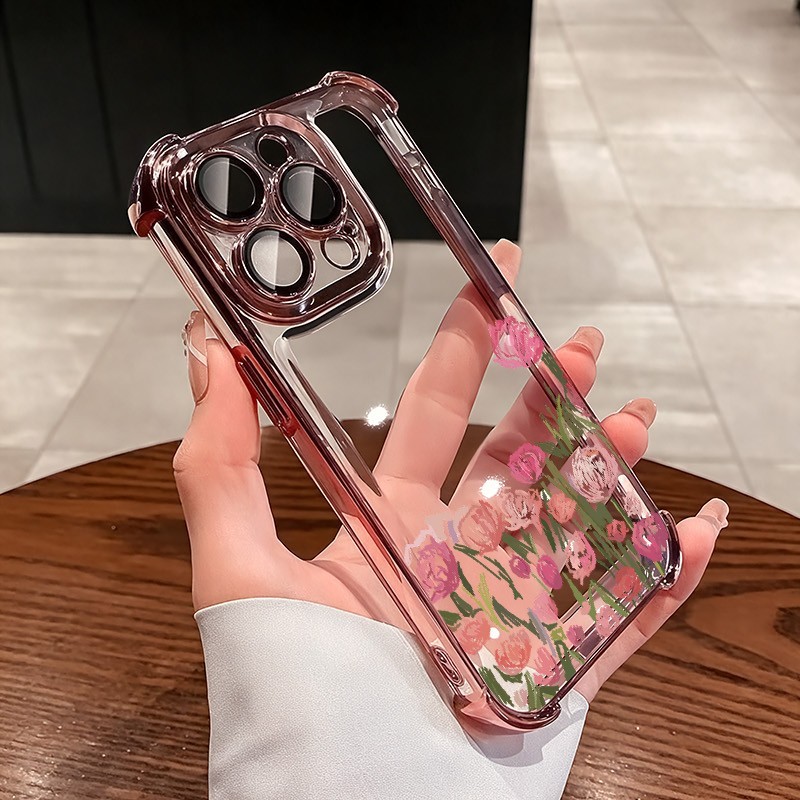 ชัดเจน เคส สำหรับ Samsung A56 A36 A26 A16 A15 A25 A35 A55 A24 A14 A34 A54 A23 A33 A53 A73 A32 A12 A52 A07 หรูหราพรีเมี่ยมน่ารักดอกทิวลิปดอกไม้โปร่งใสชุบกันกระแทกกรณีโทรศัพท์อ่อน