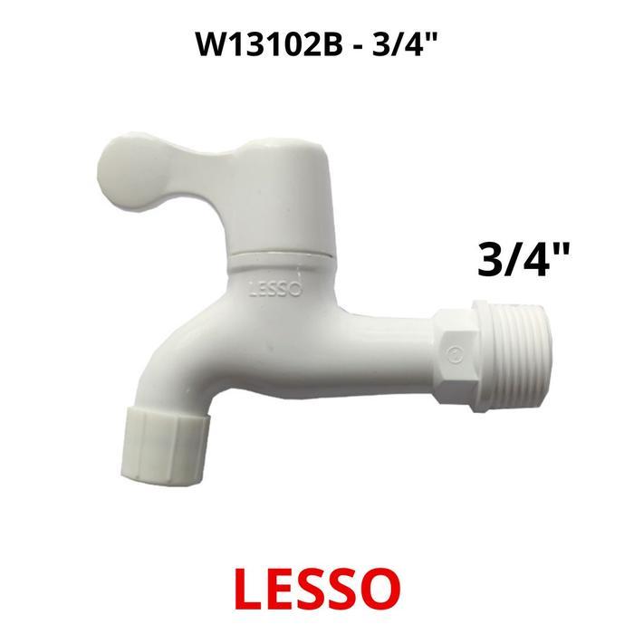 ก๊อกน้ําอ่างล้างหน้า/กรองสีขาวก๊อกน้ําพลาสติกคอยาว uPVC Lesso W13102B เกลียว 3/4 นิ้ว