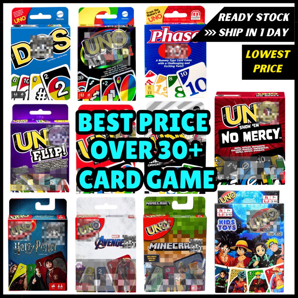 UN Card Series การ์ดเกมรุ่นใหม่เด็ก ft ไม่มี Mercy Flip Wild Dare Flex Phase 10 Dos อะนิเมะ Minecraf