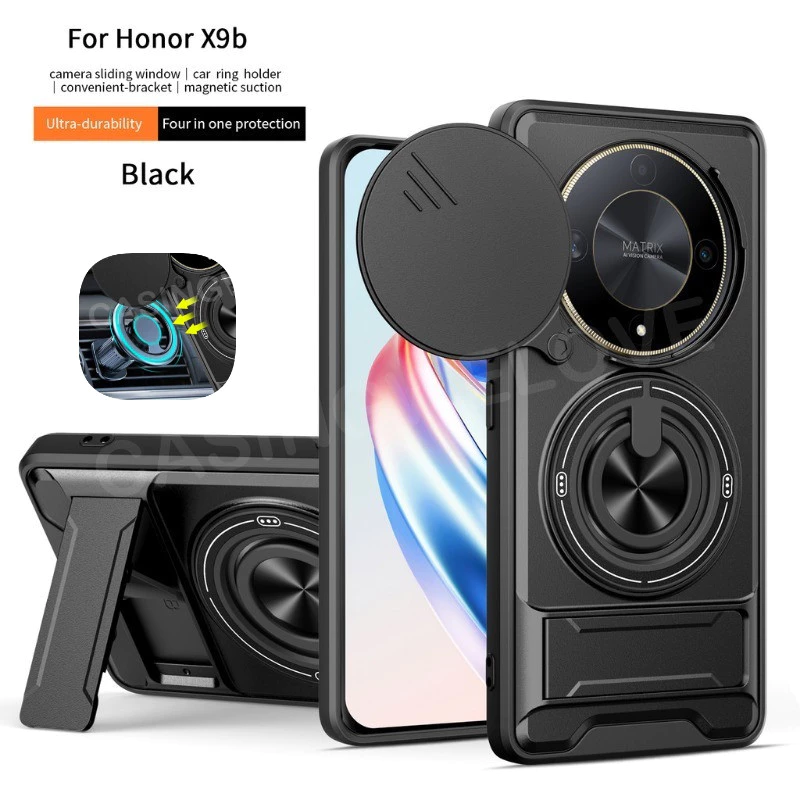 เคสโทรศัพท์สําหรับ Honor X9B X9A X9d X9C สมาร์ท X70 Play 10 X8C X6C 4G 5G 2025 ฝาครอบแหวนแม่เหล็กฝาครอบโทรศัพท์กันกระแทก Push ดึงกล้องป้องกันปกหลัง