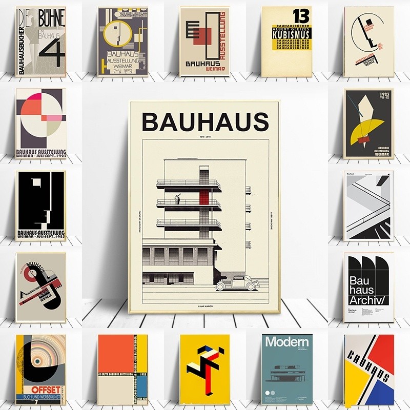 Bauhaus ภาพโปสเตอร์ ผ้าแคนวาส พิมพ์ลายเรขาคณิต สําหรับตกแต่งผนังบ้าน ห้องนั่งเล่น