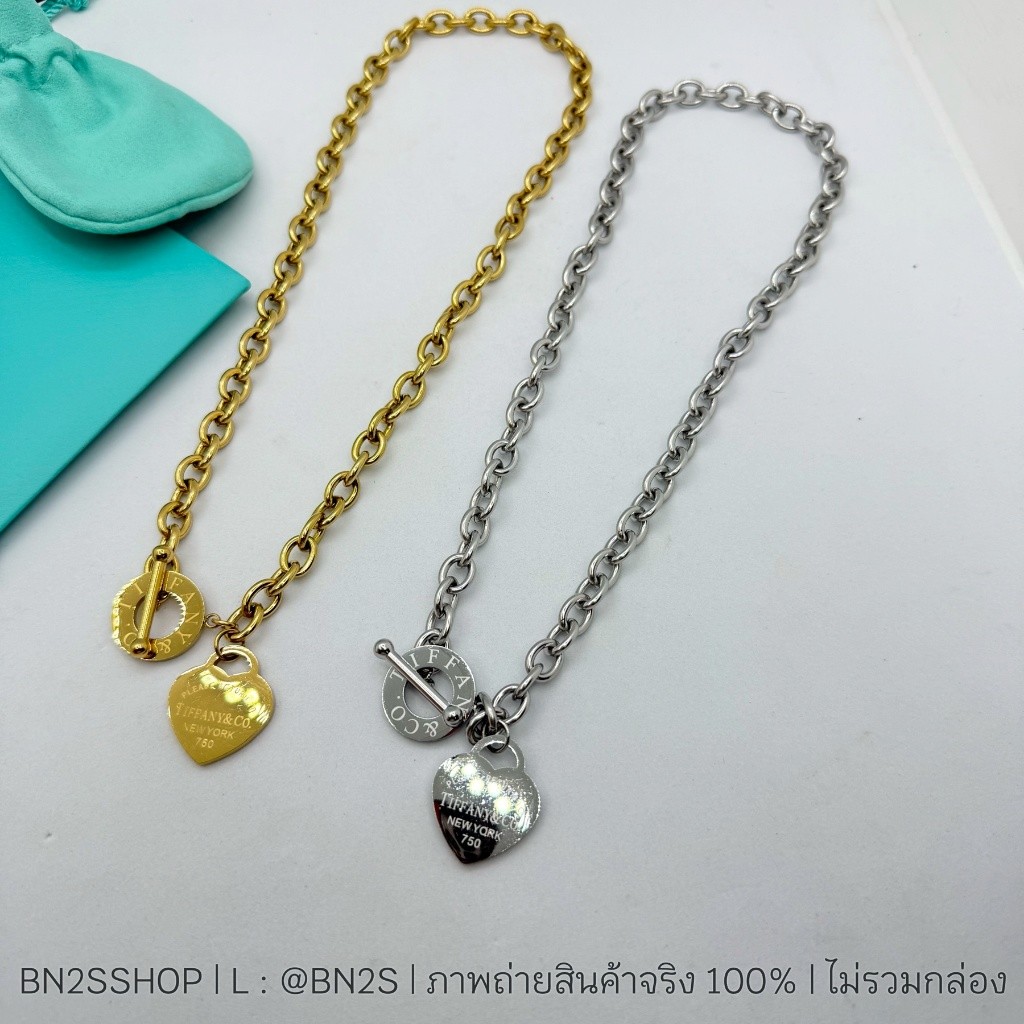 TFN สร้อยคอสายโซ่แบบยาว ห้อยจี้หัวใจเลเซอร์แบรนด์ งานสวย สีเงิน - ทอง พร้อมส่งในไทย ส่งไว