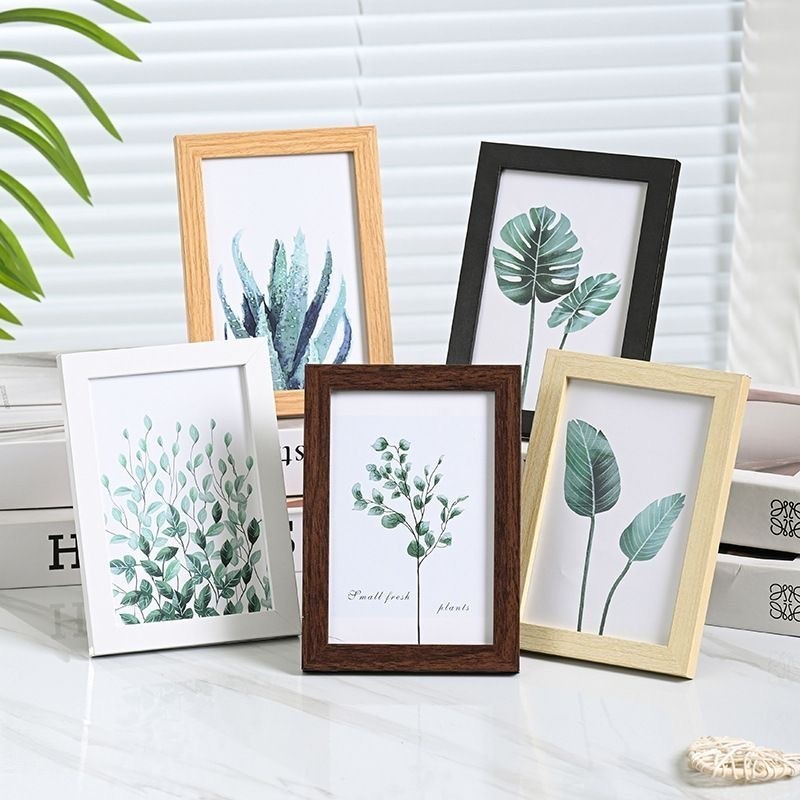 กรอบรูปติดกระจก ตั้งโต๊ะ ขนาด 4×6 5×7 นิ้ว | กรอบรูปมินิมอลสีขาวและไม้ ใช้เป็นกระจกส่องหน้าและเก็บภาพที่รัก