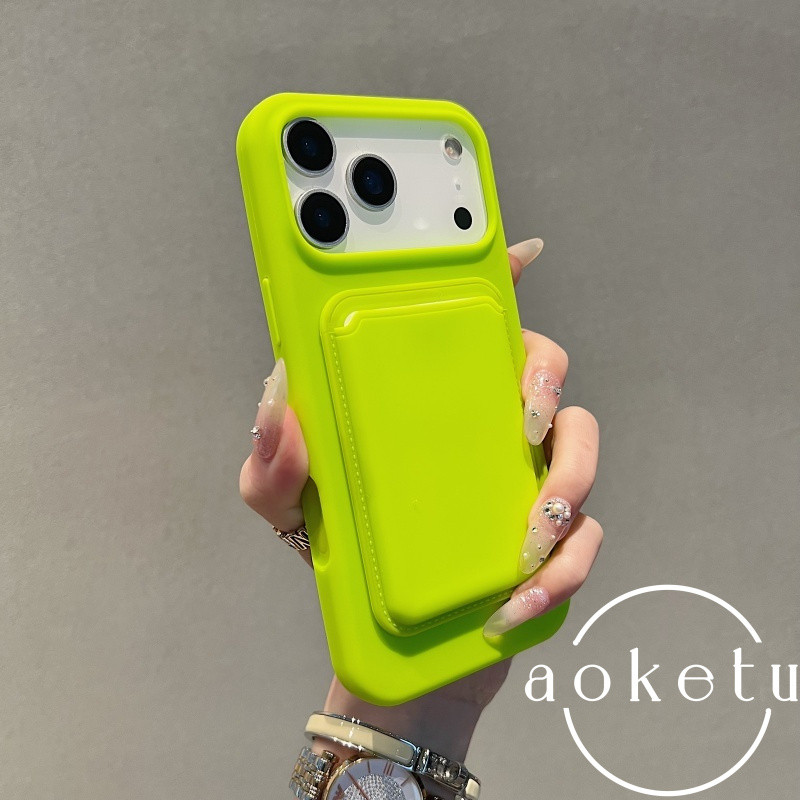 ที่ใส่บัตรแม่เหล็กเหลวพร้อมเคสโทรศัพท์ แอปเปิล 17 โปรแม็กซ์ ในตัว ปุ่มกล้อง 16/15/14/13/12 ซิลิโคนนิ่มสีทึบเรียบง่ายรวมทุกอย่างฝาครอบป้องกันการตก