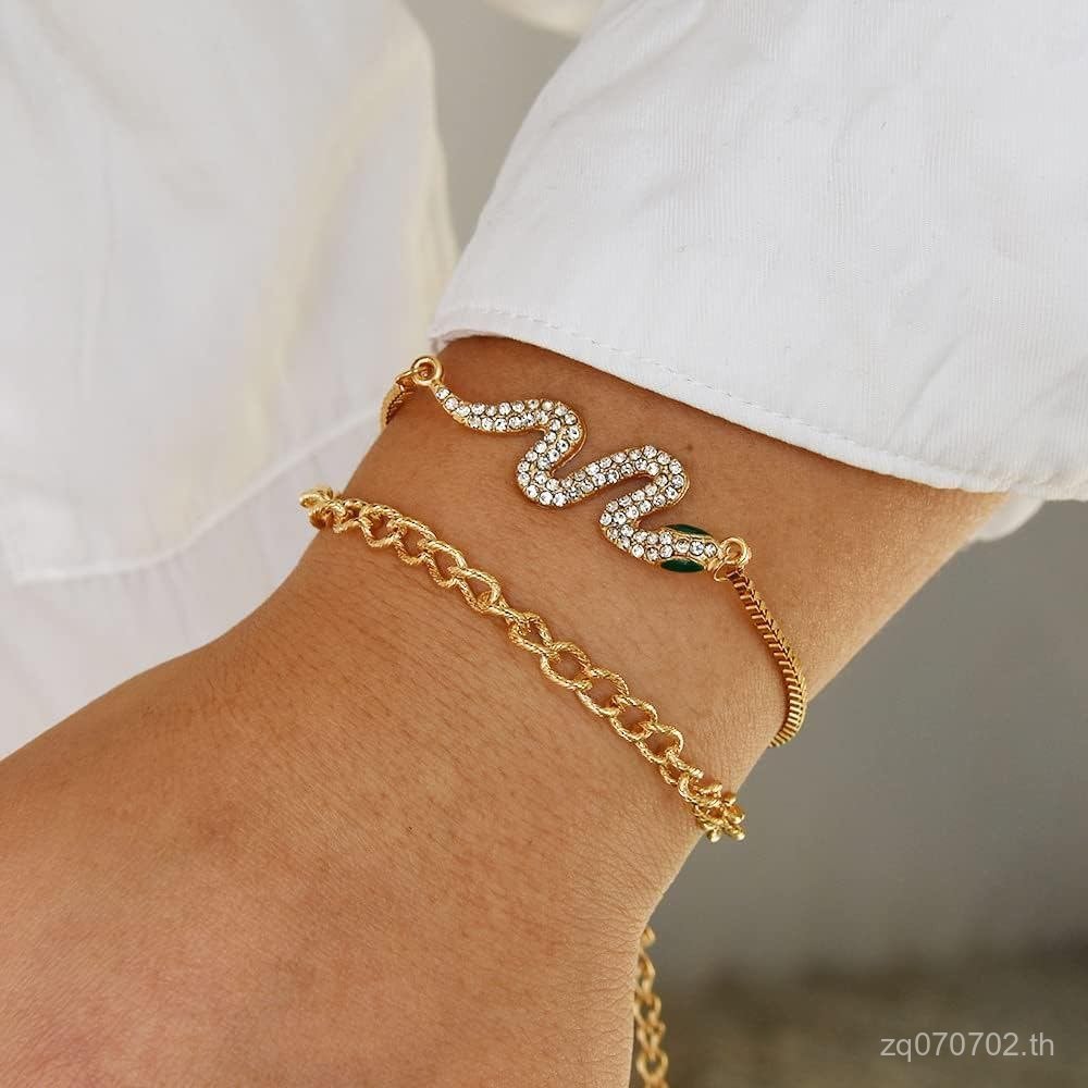 4 Pcs Gold Bangle Bracelet for Women, Dainty 14k Chunky Trendy Hand Cuff Jewelry Set Charm Stack Acc