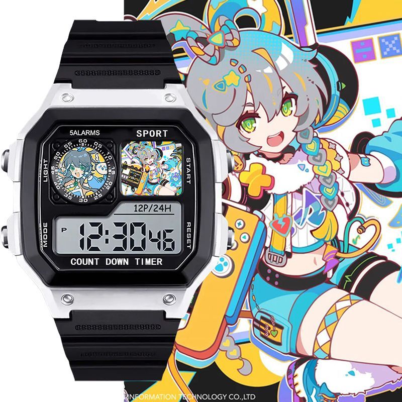 Vsinger Luotianyi นาฬิกาอิเล็กทรอนิกส์ที่กําหนดเองกันน้ําปิดเสียงพร้อมนาฬิกาปลุกนาฬิกาสองมิตินอกสถาน