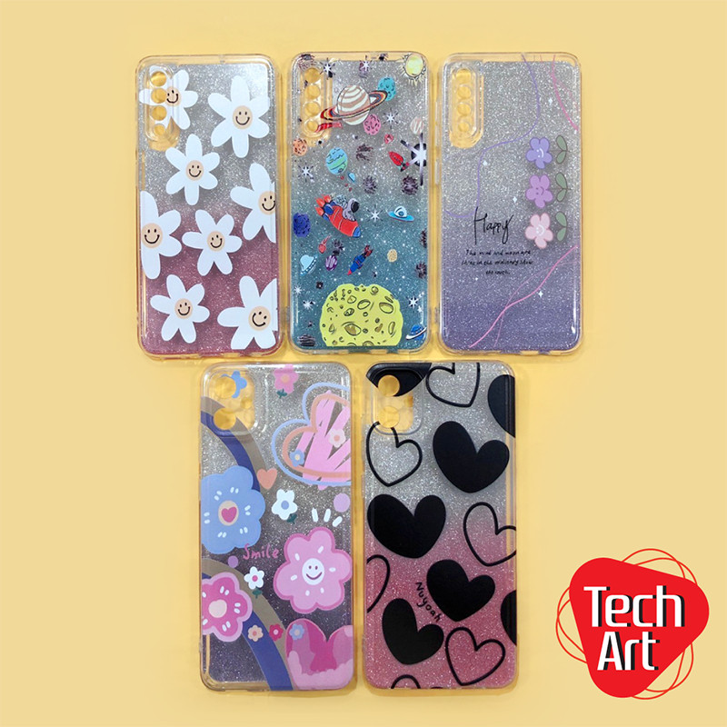 เคสนิ่มใสกันกล้อง Realme C53 C55 Redmi 9A Redmi 12C Redmi 13Cแผ่นกากเพชรไล่สีพิมพ์ลายการ์ตูน