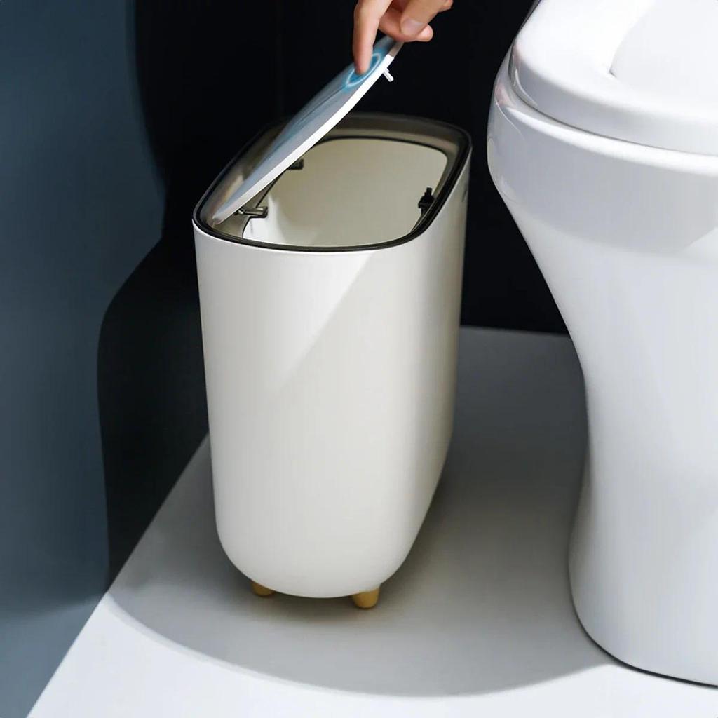 Narrow Trash Can Bathroom Small Space Press Lid Garbage Bin with Swing Top Kitchen Waste Bin for Hom