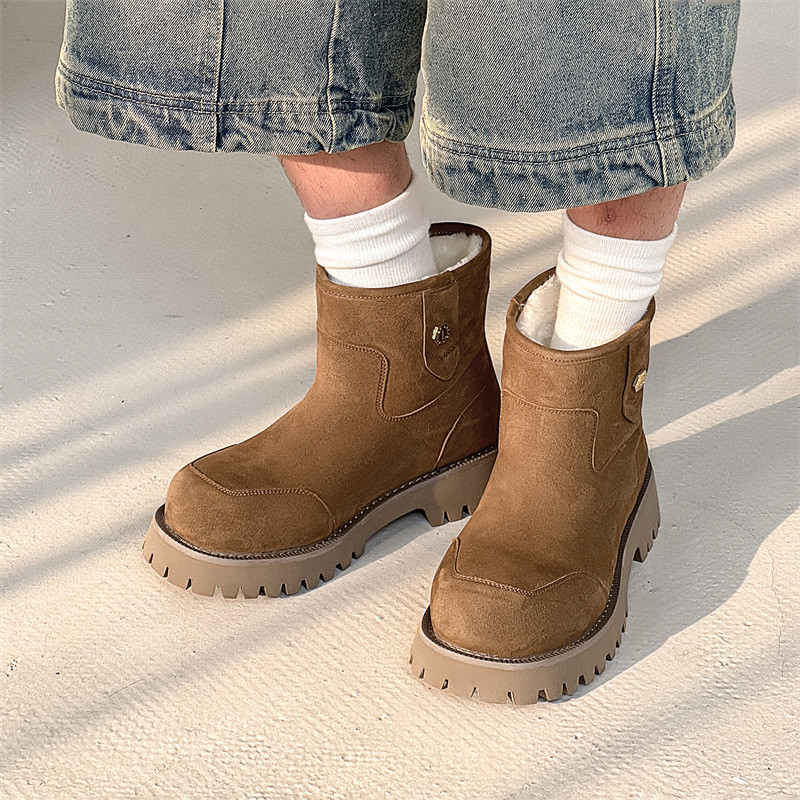 Chelsea Snow Boots คู่สไตล์ฤดูหนาว Mid-Cut Lining รองเท้าผ้าฝ้ายหนา Soled All-Match รองเท้าผู้ชายสไต