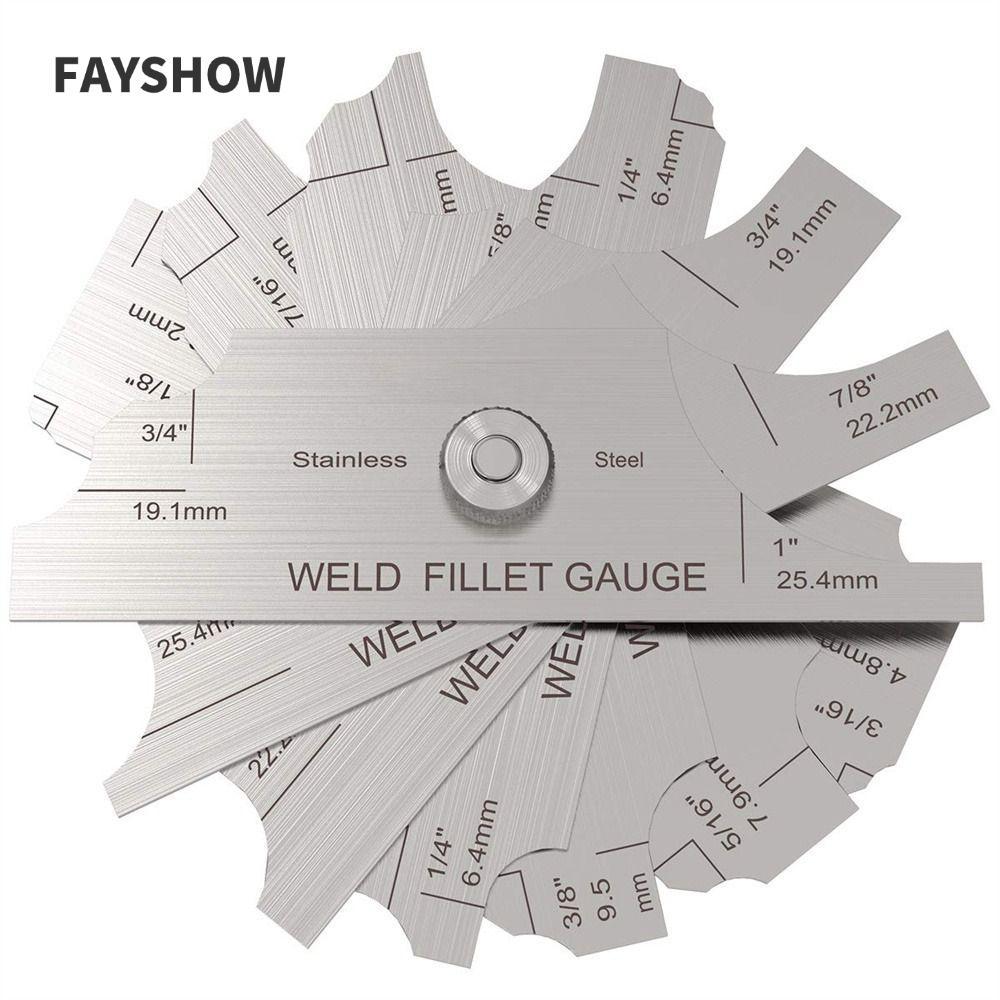FAYSHOWTH 7PCS เชื่อม Fillet Gages ชุด, โลหะ MM & นิ้วเครื่องวัดเชื่อม Ulnar 1/8-1 MG-11 เชื่อมตรวจส