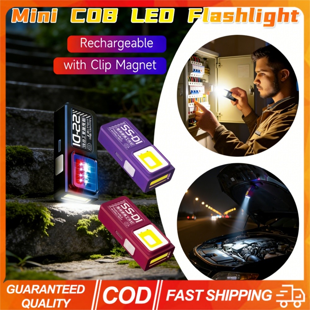 ไฟฉายพกพา Mini COB LED 5PCS ชาร์จ Type-C พร้อมคลิปแม่เหล็กกันน้ำ เหมาะสำหรับ EDC และแคมปิง
