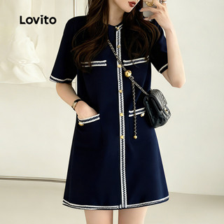 Lovito เดรสลำลองใส่ได้ทุกวัน ทำงาน ท่องเที่ยว มีกระดุม สีตัด…