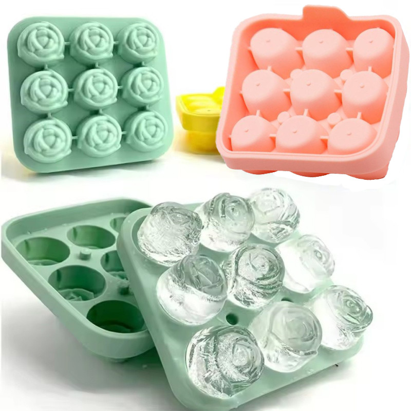 ประณีต 3D Rose ดอกไม้รูปร่างซิลิโคนเกรดอาหาร Ice-making Mould - 9 กริด Easy Demould Reusable Creativ