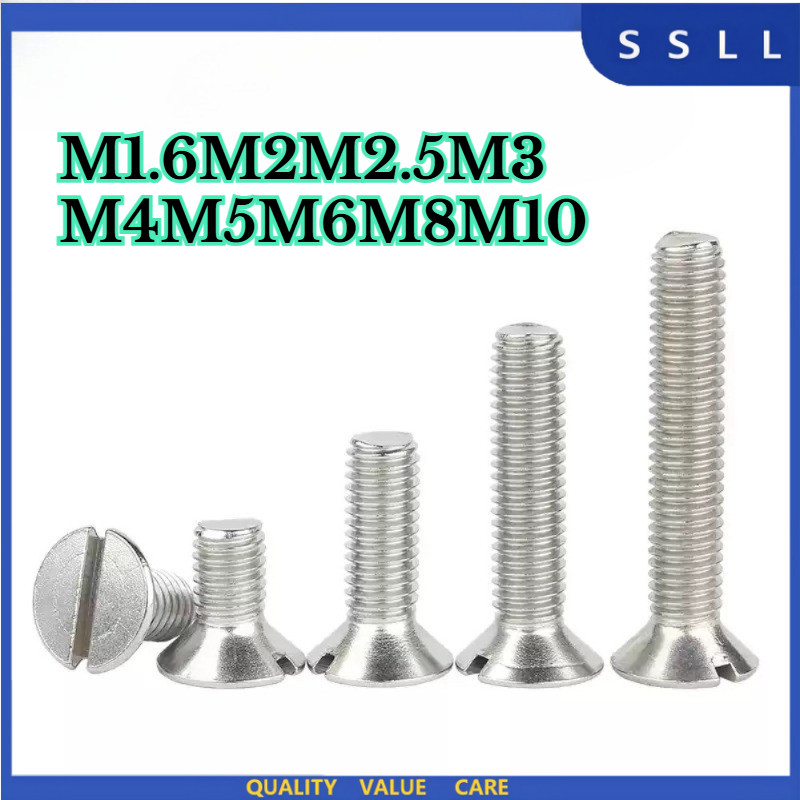 GB68 304 สแตนเลส one-word slot consunk หัวสกรู slotted แบนหัวสกรู M1.6M2M2.5M3M4M5M6M8M10SZLL