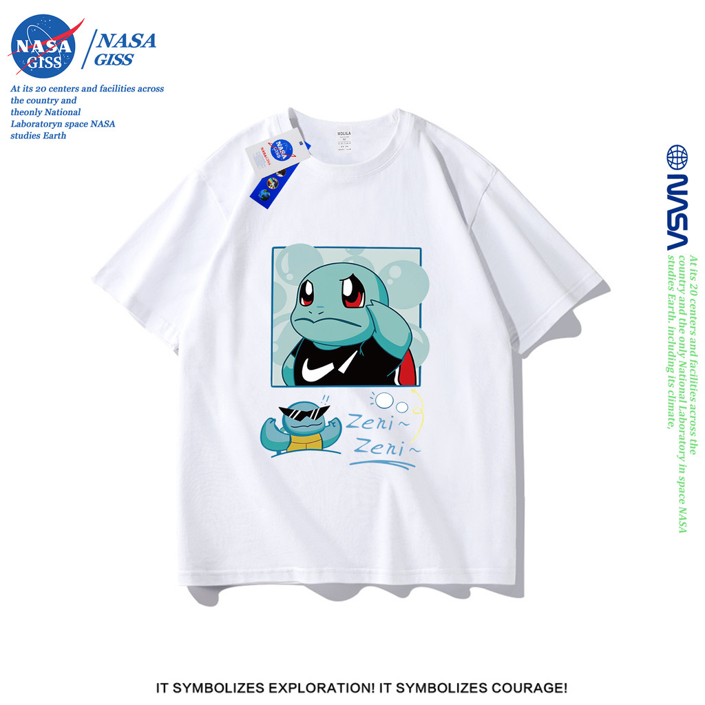 NASA เสื้อยืดชายหญิงแขนสั้น สไตล์ลำลอง summer โปเกมอน สเควร์เทิล พิมพ์ลาย คอตตอน คอกลม หลวมและระบายอากาศ