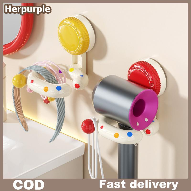 Herpurple Strong ถ้วยดูดเครื่องเป่าผมขาตั้งติดผนัง Non Perforated Holder สําหรับห้องน้ําประหยัดพื้นที่ Organizer TH