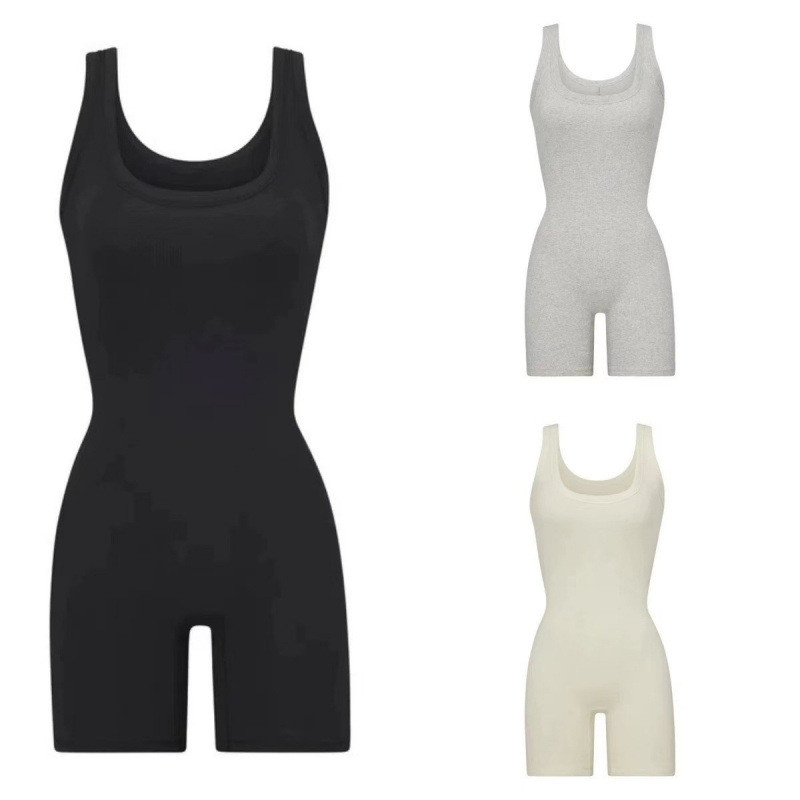 SKIMS Kardashian COTTON RIB ONESIE Pure cotton thin summer bodysuit with built-in tank top