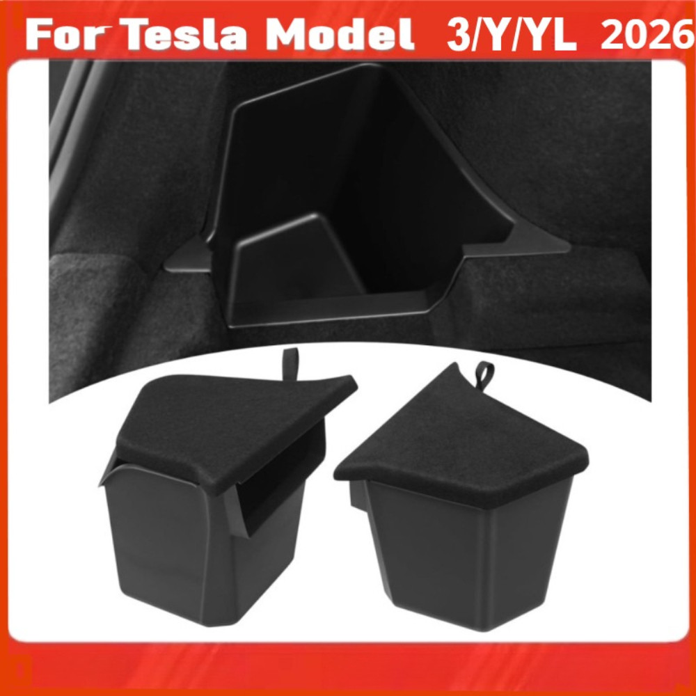 Tesla รุ่น Y Juniper 2026 รุ่น YL รุ่น 3 Highland Trunk กล่องเก็บด้านข้าง Cargo Organizer พร้อมฝาปิด Suede ฝาครอบด้านหลัง Trunk Organizer