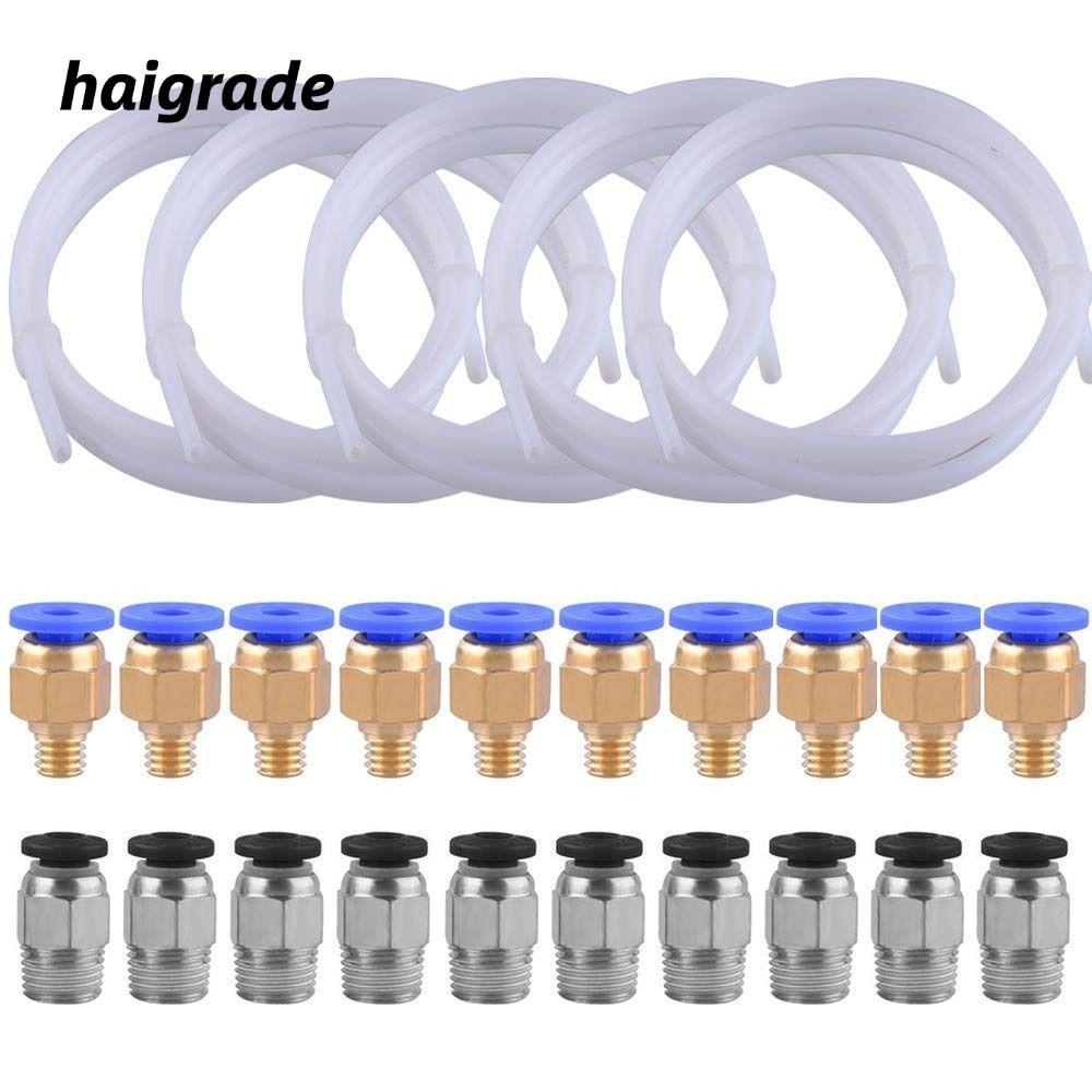 HAIGRADE PTFE หลอด, 10 ชิ้น PC4-M6 อุปกรณ์ 10 ชิ้น PC4-M10 ฟิตติ้งสีขาวท่อ, ชิ้นส่วนเครื่องพิมพ์ 1 เ