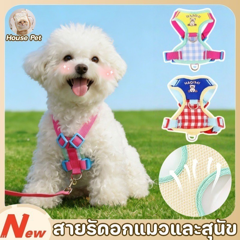 COD สายรัดอกแมวและสุนัข สายรัดอกแมว สายจูงแมว ป้องกันหลุด ปรับขนาดได้ ระบายอากาศดี ดีไซน์น่ารัก