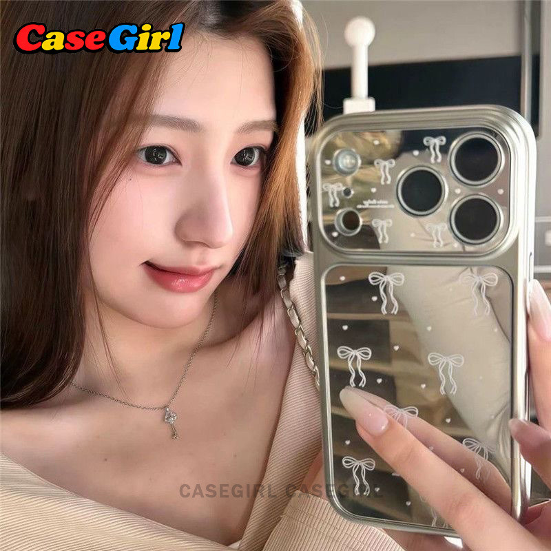 เคสโทรศัพท์ iPhone 13 11 XR 15 14 17 Pro Max 16 15 Plus XS Max ลายโบว์สุดคิวท์ กระจกเงิน กันตก กันเปรอะเปื้อน
