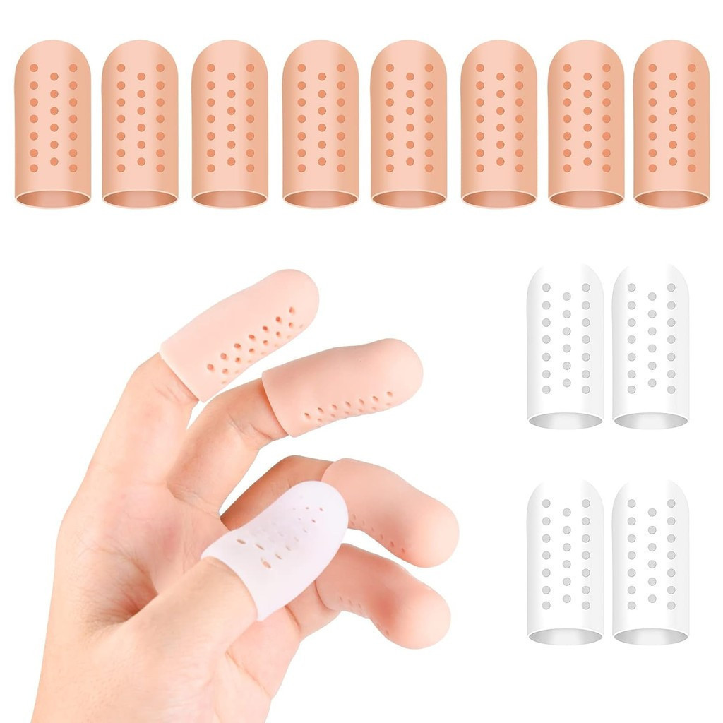 RoseWink 12 ชิ้น Finger Cots, Silicone Finger Cots, Breathable Finger Bandages, Hole Finger Cots เหม