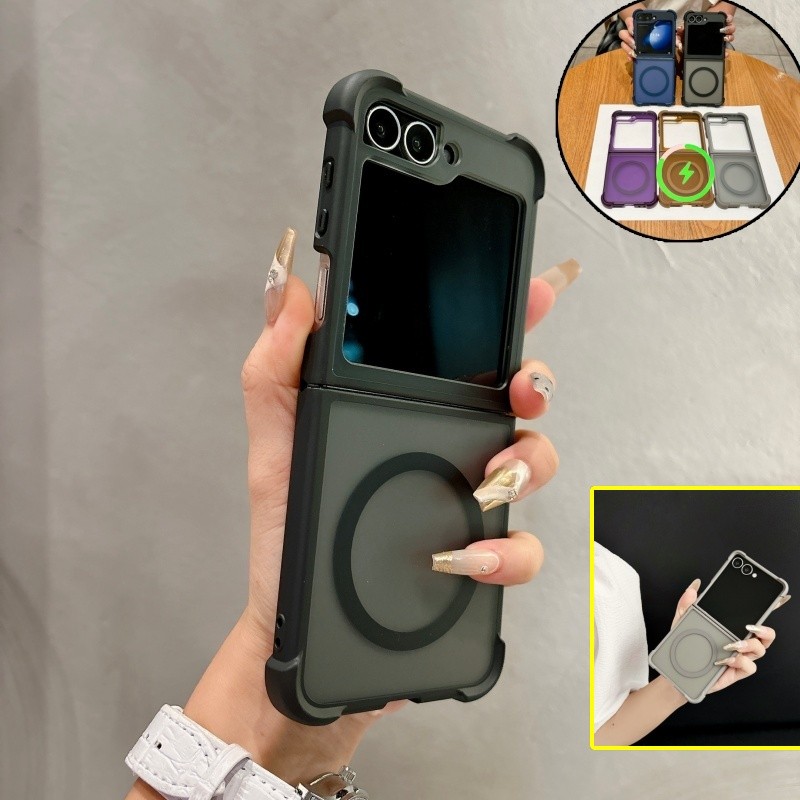 SAMSUNG Magnetic Four-conerปลอกกันกระแทกFundaสําหรับSamsung Galaxy Z Flip 7 Z Flip 6 Flip 5 Flip 4/3