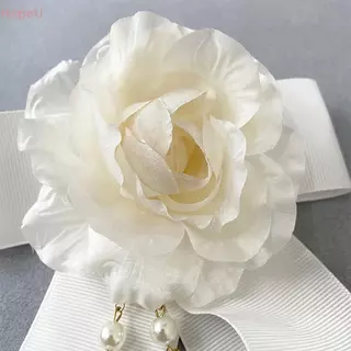 [HopeU] เข็มกลัดดอกไม้ Camellia แบบแฮนด์เมด อัญมณีไข่มุกและBow tie เครื่องประดับสำหรับคอและเสื้อ