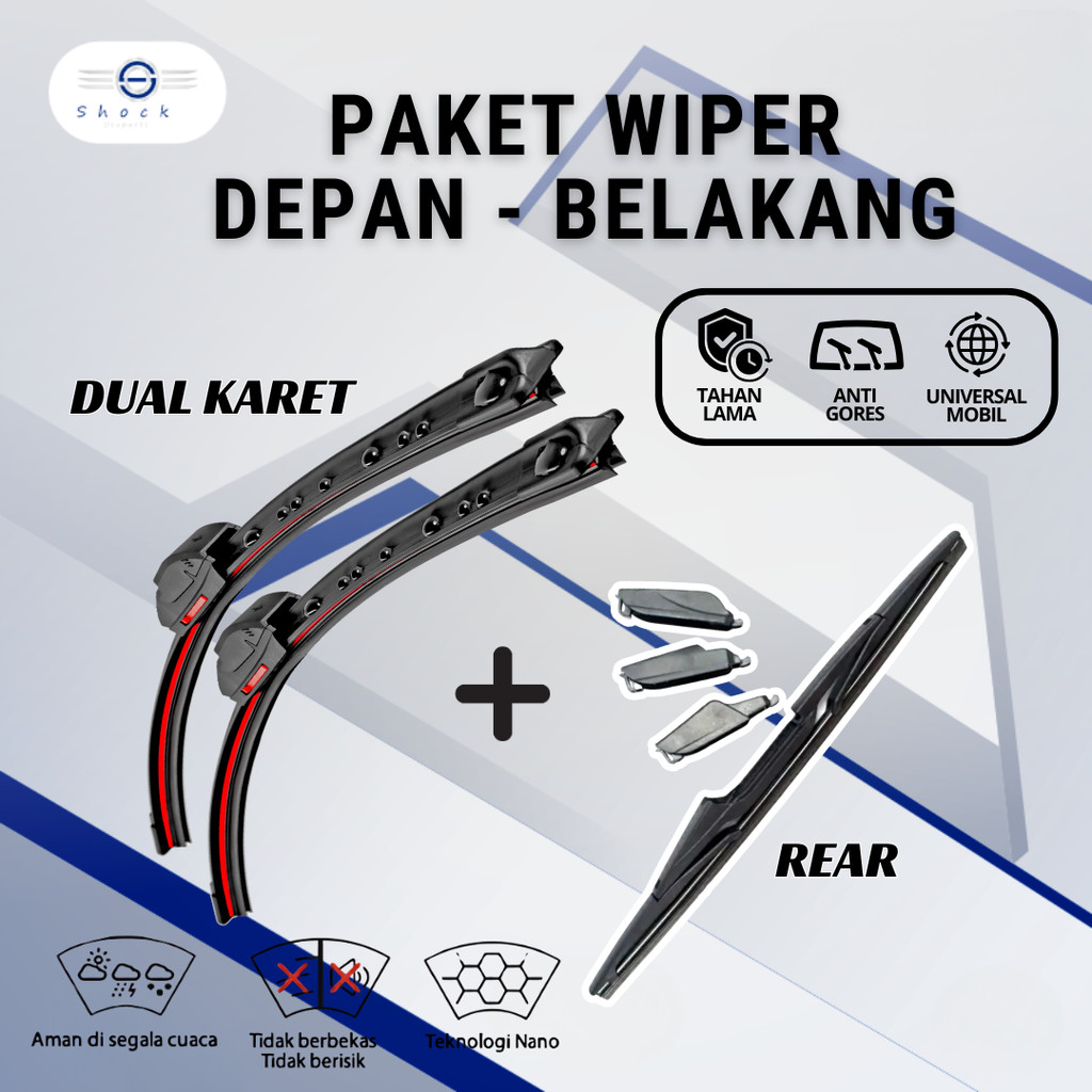 Universal Car Dual Blade Wiper Package, ทําความสะอาดด้านหลัง Dpan, โดยไม่มีเครื่องหมายน้ํา, ยางพรีเม