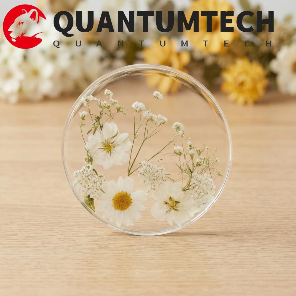 QUANTUMTECH ที่รองแก้วอะคริลิค, ที่รองแก้วพิมพ์ลายดอกไม้สีสันสดใสทรงกลม, ของขวัญเสื่อถ้วยหวานโปร่งใสหรูหรา