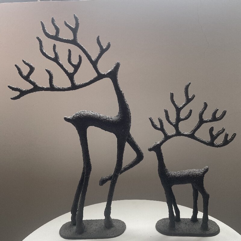 Nordic Simple Christmas Cast Iron Deer B & B ภูมิทัศน์บรรยากาศตกแต่ง Retro Distressed เครื่องประดับหัตถกรรม