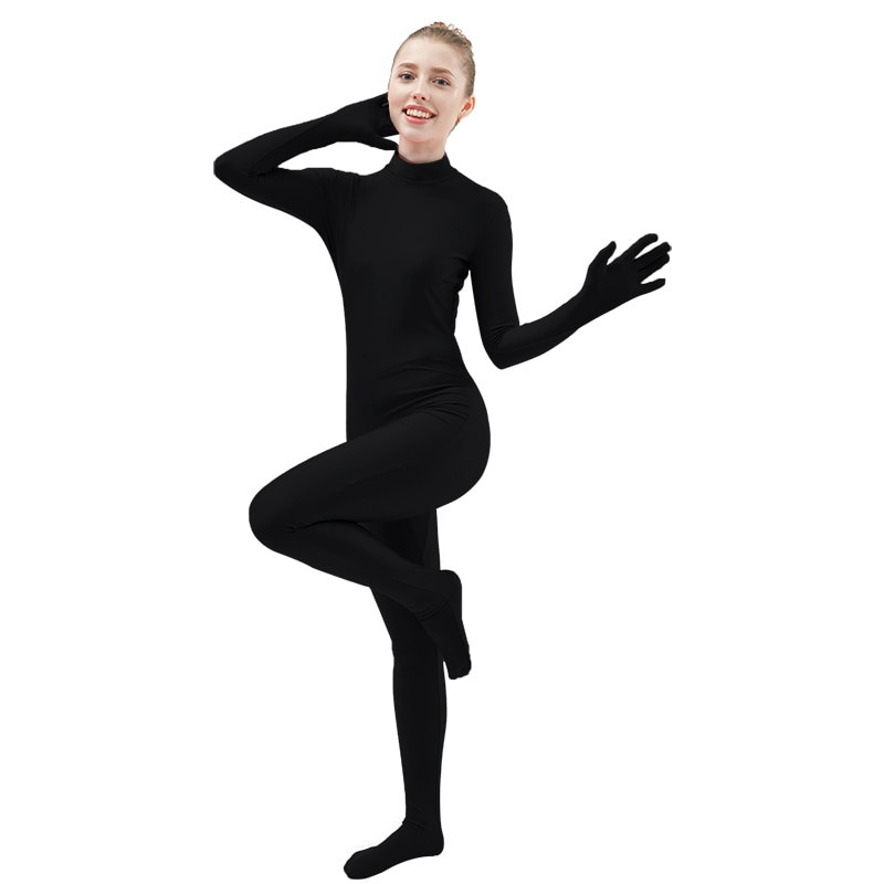 สีดําSpandex Zentaiเต็มร่างกายผิวแน่นJumpsuit Unisex Zentaiสูทบอดี้สูทเครื่องแต่งกายสําหรับผู้หญิงUn