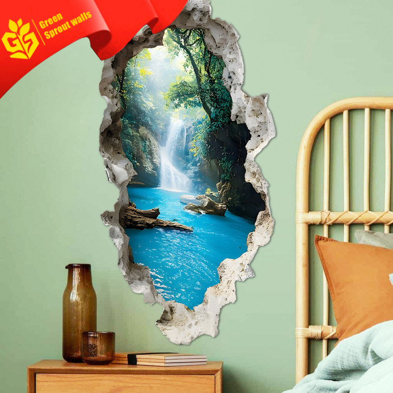 2026 Ofodong บินน้ําตกสติ๊กเกอร์ติดผนัง Self-Adhesive สติ๊กเกอร์ผนังห้องนั่งเล่นห้องนอนวอลล์เปเปอร์ภาพวาดตกแต่งสติกเกอร์