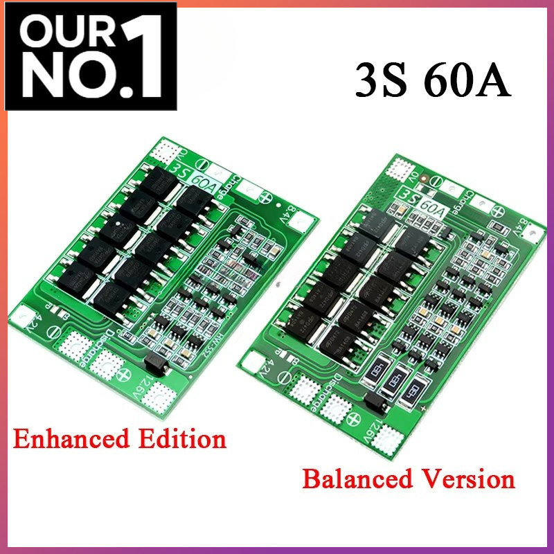3S 60A BMS 11.1V 12.6V 18650 แบตเตอรี่ลิเธียมป้องกันบอร์ดรุ่นสมดุล, 60A การเพิ่มประสิทธิภาพกระแส/สมด