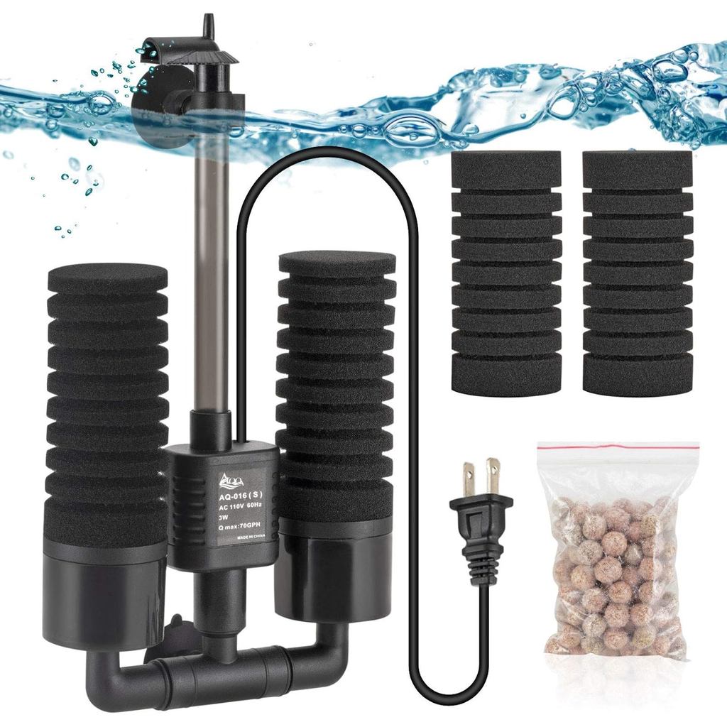 AQQA Aquarium Electric Power Sponge Filter,3 W/5 W Silence Submersible Foam Filter,Sponges Bio Ceram