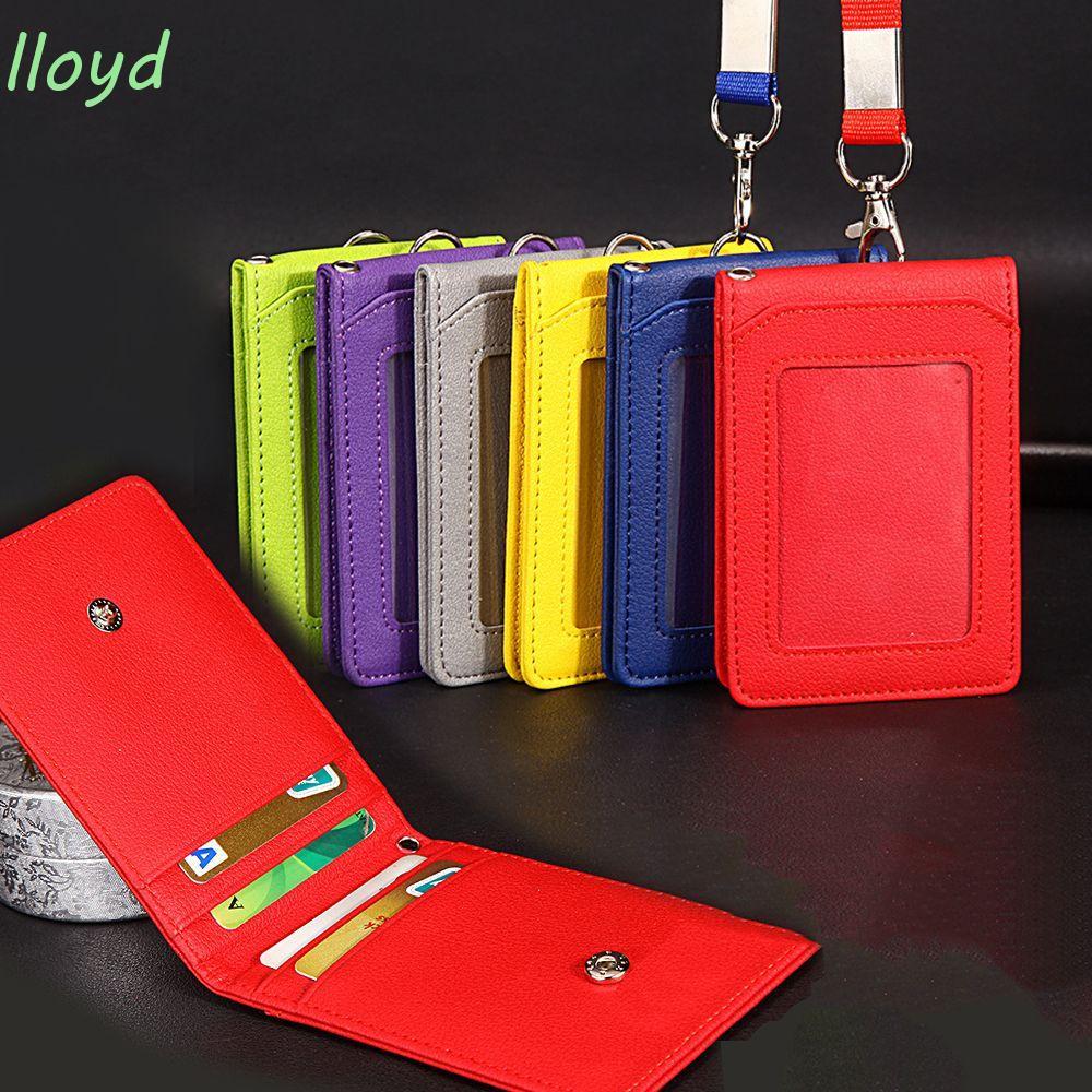 LLOYD ผู้ถือบัตรพร้อมเชือกเส้นเล็กผู้ชายเครื่องเขียนธุรกิจผู้หญิงแฟชั่น PU หนังรถบัสการ์ดปก