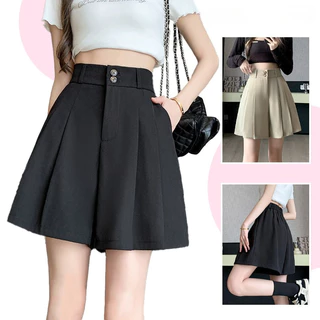 กางเกงขาสั้นเอวสูงสไตล์เกาหลี ทรงA-line สีดำ สำหรับคนชอบแฟชั่น