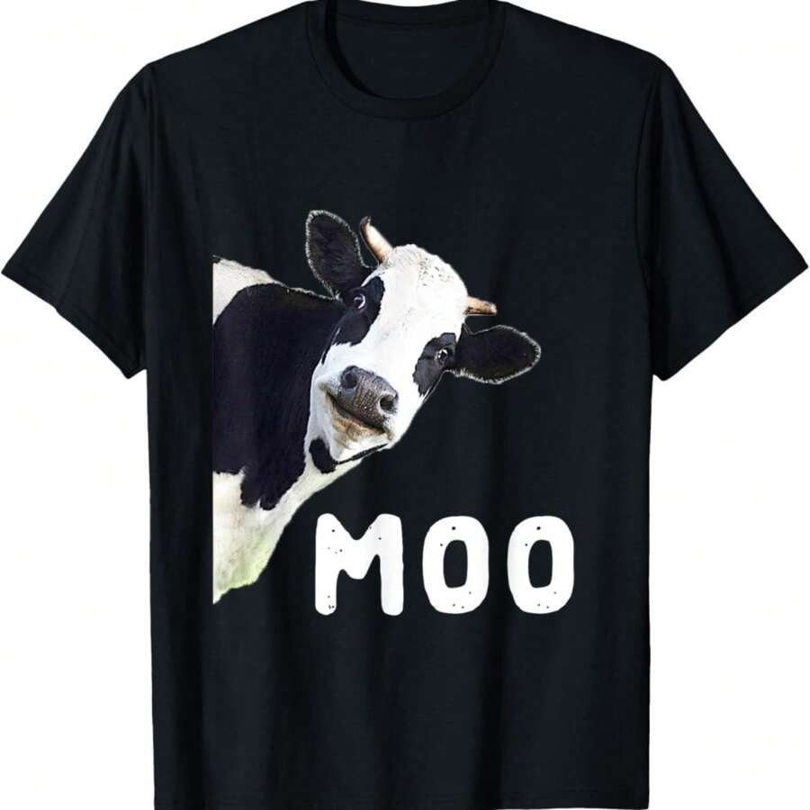 เสื้อยืดลายวัว ทรงปกติ สบายและทันสมัย เสื้อยืดลำลองทรงหลวม