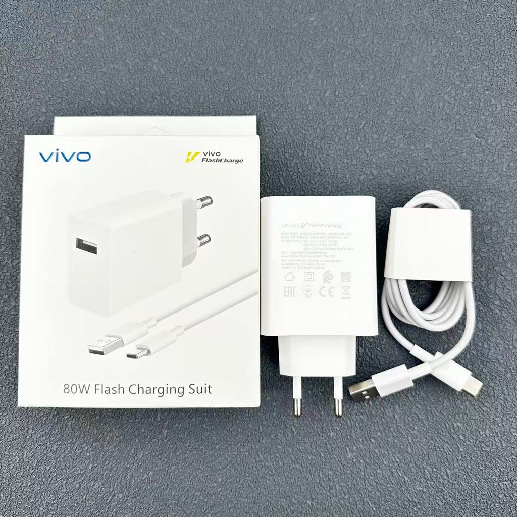Vivo 80W FlashCharge Fast Charger EU ปลั๊ก USB Type-C ชุดขายปลีกกล่องสําหรับ vivo V70 V40 V30 V29 Pr
