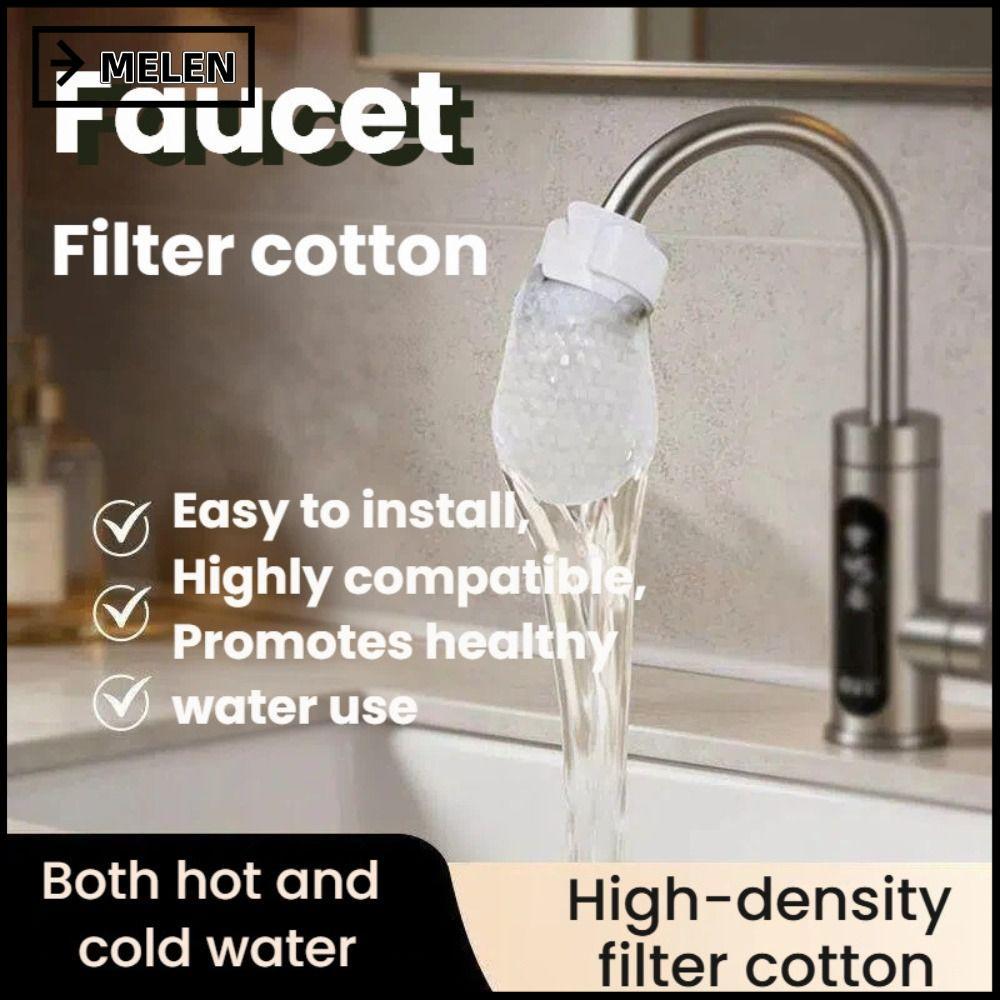 MELEN 10/50 ชิ้นก๊อกน้ํากรองผ้าฝ้าย, Universal หนาก๊อกน้ํากรอง, Anti-splash พร้อม T-straps Tap Water Filter กระเป๋า