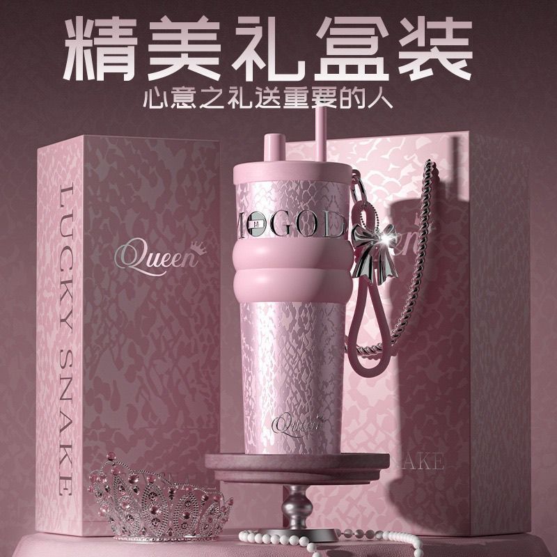 新款316保温杯高颜值陶瓷随行冰霸杯子吸管水杯子生日礼物女生4.15New 316 Stainless Steel Thermos Cup, High Aesthetic Ceramic Travel