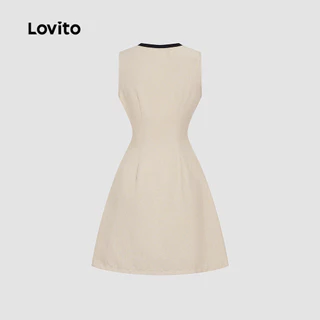 Lovito แคชชวล ชุดเดรสสีบล็อกปุ่มสำหรับผู้หญิง สไตล์ฤดูใบไม้ผลิ/ฤดูร้อน L143ED612
