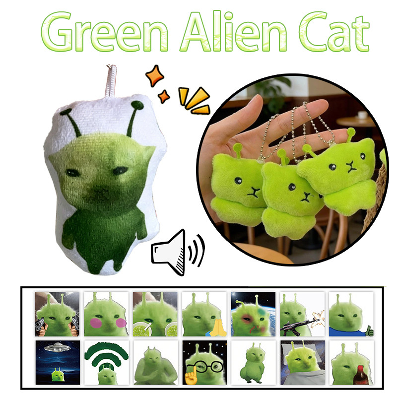 500 ชิ้นสีเขียว Alien Cat Meme สติกเกอร์คอลเลกชัน Glorp Alien Cat Invasion Earth ตุ๊กตาทํามือ Charm 